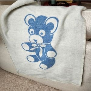 Alafoss Comfort Blanket Icelandic Wool White Blue Teddy Bear Nursery Baby 30x40